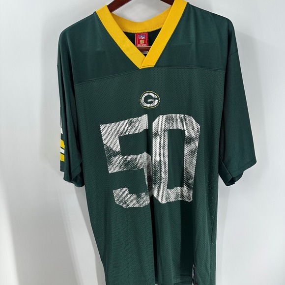 Green Bay Packers AJ Hawk #50 Reebok Mens Green Team Graphic V-Neck Jersey M - Picture 3 of 9
